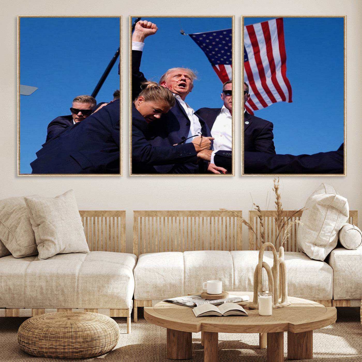 MGV-FC-60X30-3P - Donald Trump Assassination Attempt Wall Art Print, Trump Historic Footage - Iconic Reaction by Trump