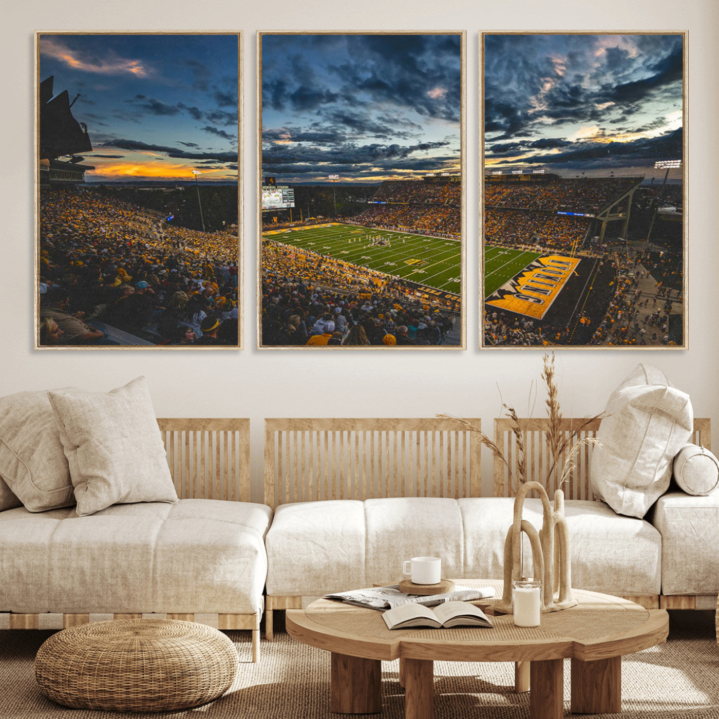 MGV-FC-60X30-3P - University of Wyoming Cowboys Football Team Print - Laramie War Memorial Stadium Wall Art Canvas