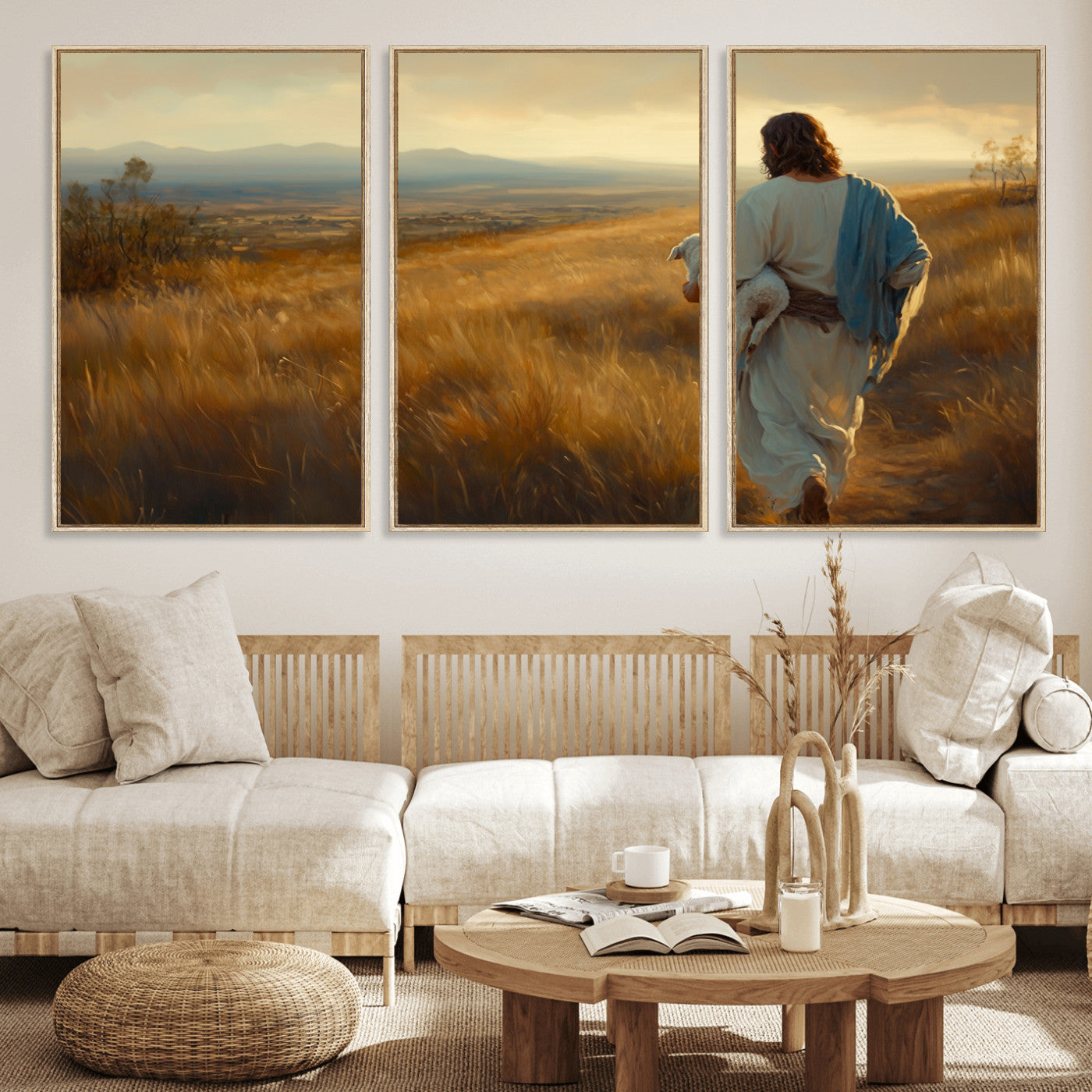 MGV-FC-60X30-3P - Jesus the Good Shepherd Wall Art Canvas Print - Inspirational Christian Religious Print for Prayer