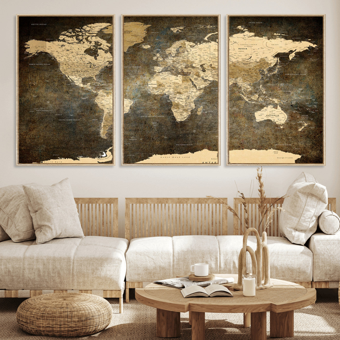 MGV-FC-60X30-3P - Push Pin World Map Canvas Print – Framed Wall Art for Couples to Track Their Travels – Anniversary