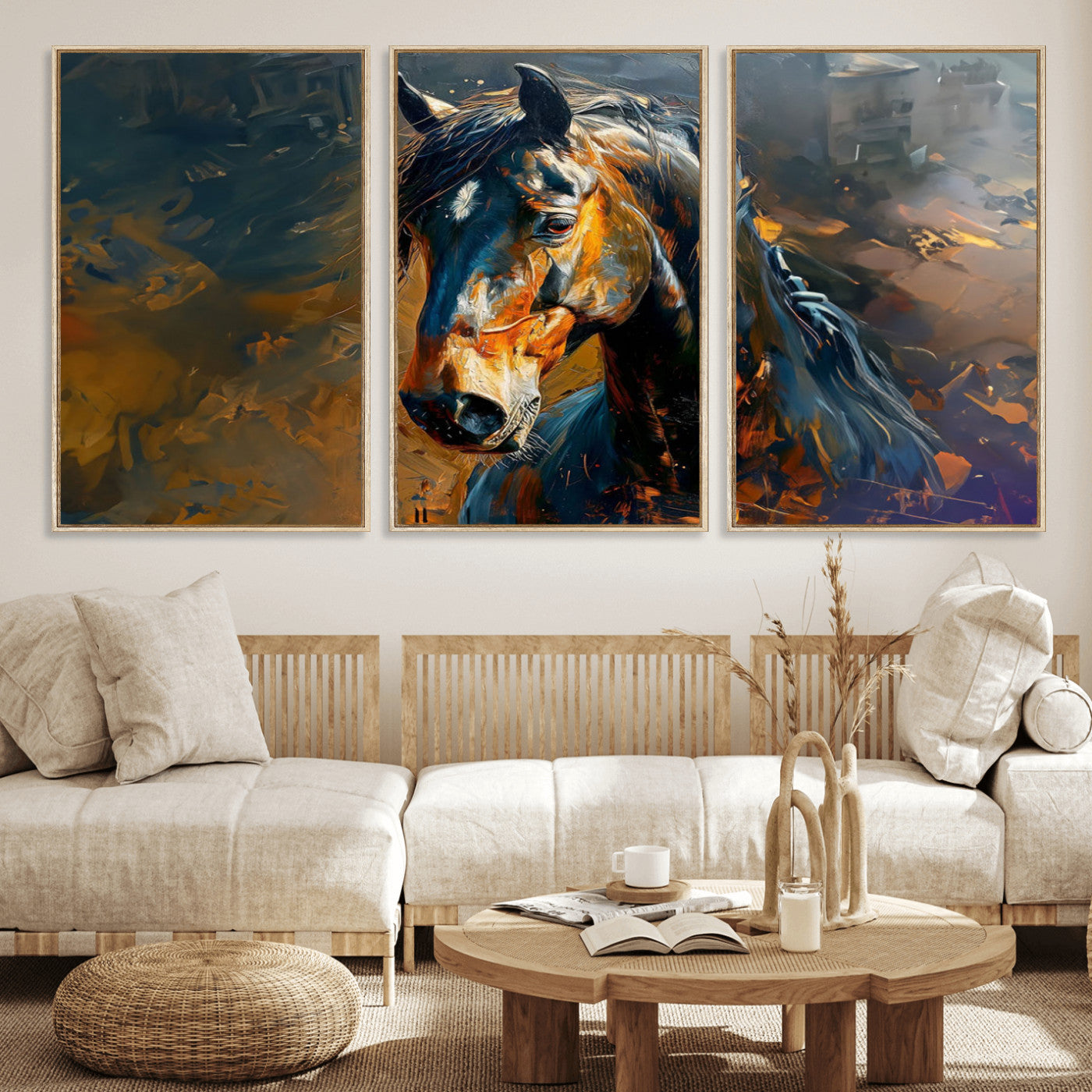 MGV-FC-60X30-3P - Abstract Horse Wall Art Canvas Print | Farmhouse Wall Decor | Western Cabin Art | Rustic Horse Decor