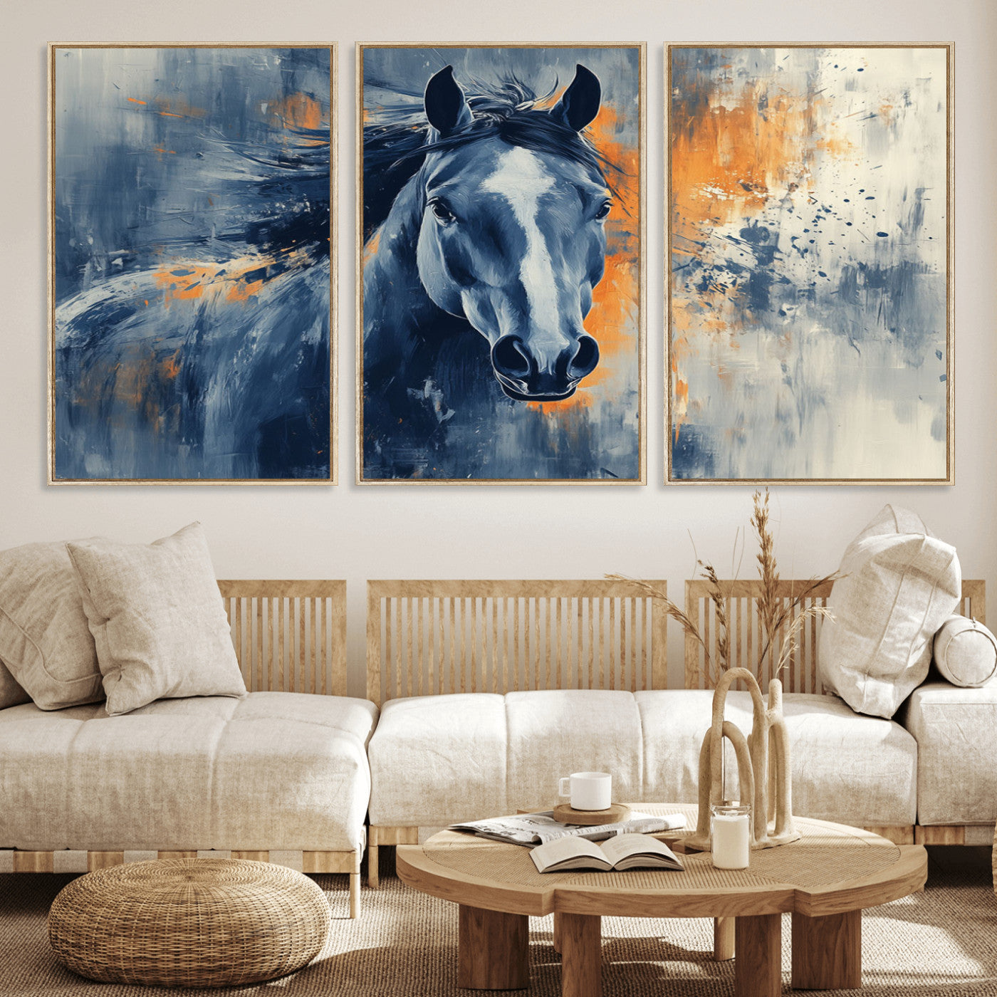 MGV-FC-60X30-3P - Abstract Blue Horse Wall Art Print Canvas | Horse Wall Art Print | Western Decor for Farmhouse |