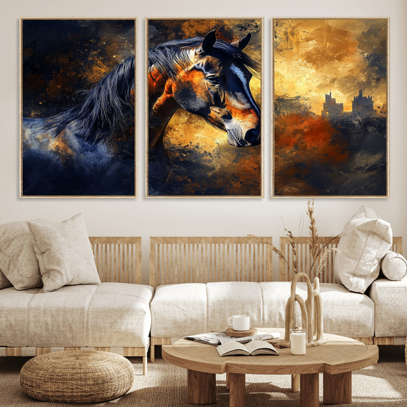 MGV-FC-60X30-3P - Abstract Horse Art Print - Abstract Canvas Wall Art | Perfect for Rustic Farmhouse, Modern, or