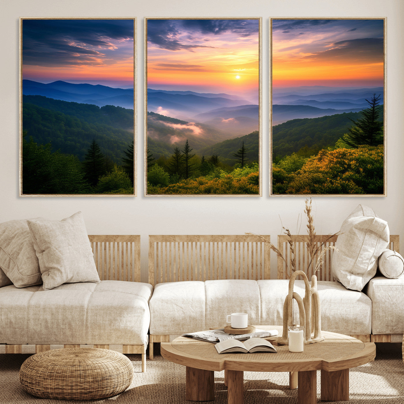 MGV-FC-60X30-3P - Majestic Mountain Sunrise Print | Landscape Wall Art | Canvas Print Ready to Hang | Farmhouse Wall