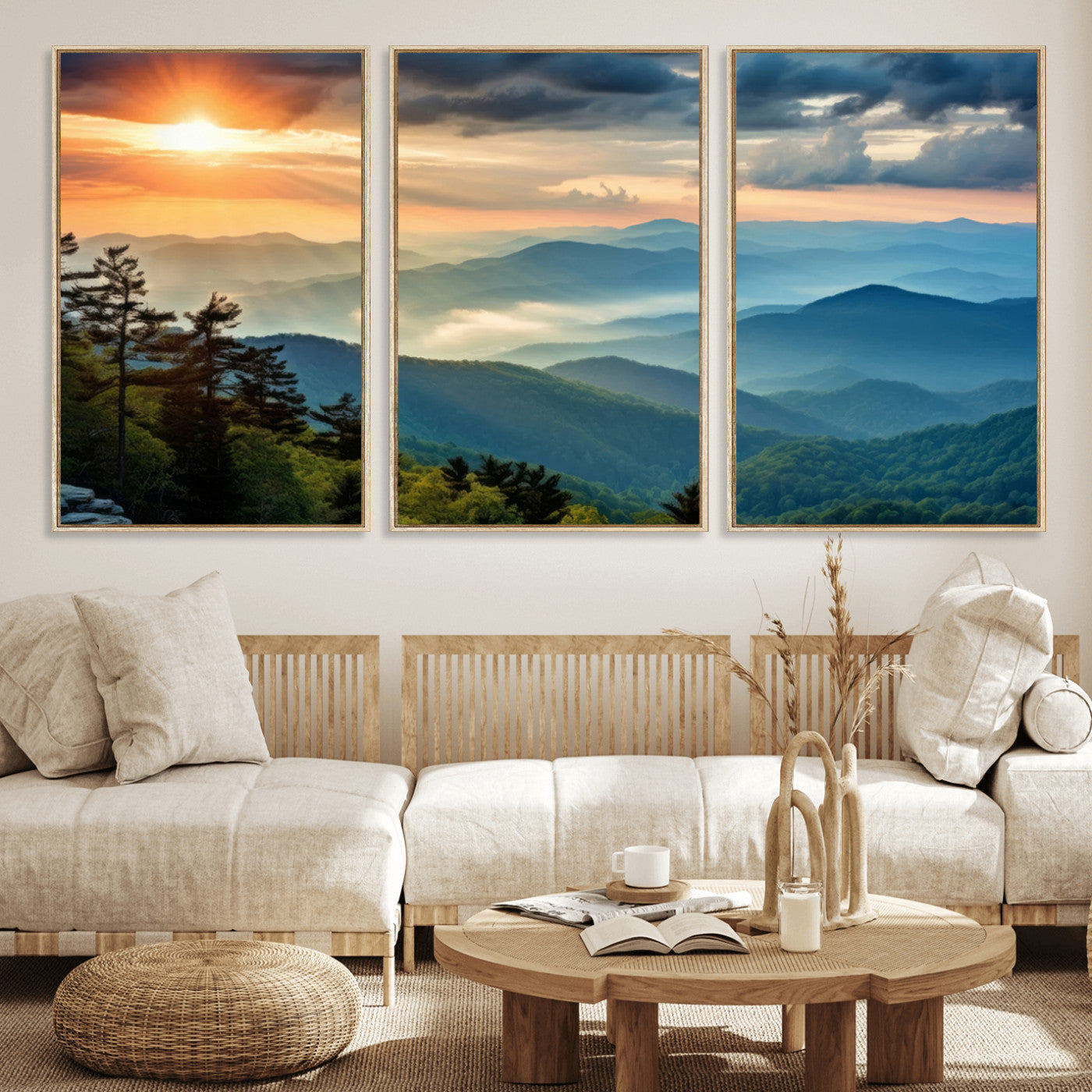 MGV-FC-60X30-3P - Sunrise Over Mountain Range Wall Art Canvas Print, Farmhouse Wall Decor, Cabin Wall Art