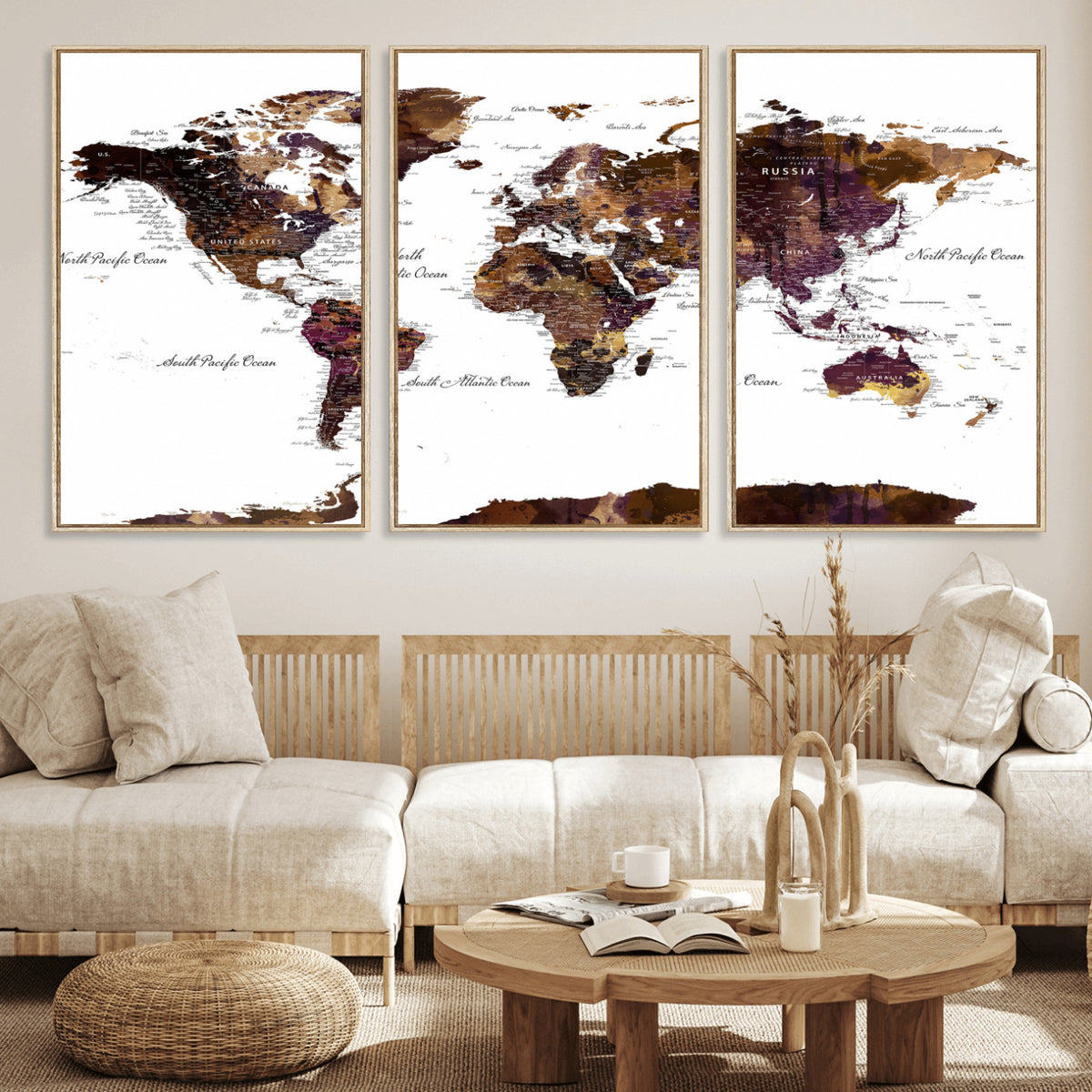 50611-PAN-FL-20X10 - World Map Canvas Print | Detailed Map of the World Wall Art
