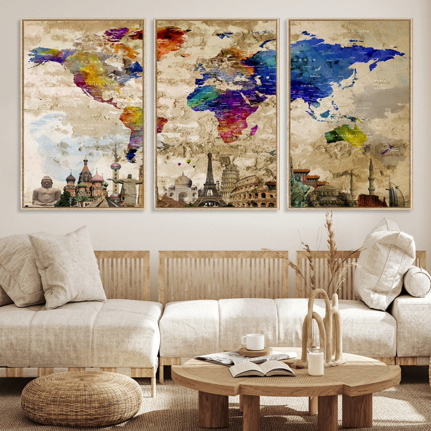 MGV-FC-60X30-3P - Push Pin World Map Canvas Print – Framed Wall Art for Couples to Track Their Travels – Anniversary