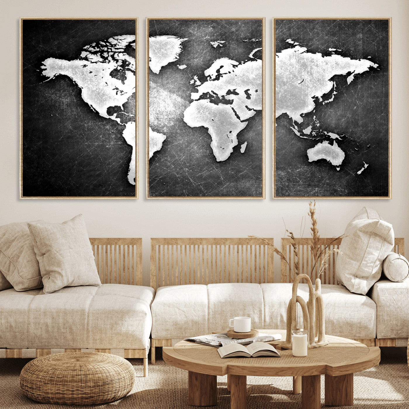 MGV-FC-60X30-3P - World Map Wall Art Canvas Print – Framed Wall Art for Anniversary Gift or Home Adventure Decor