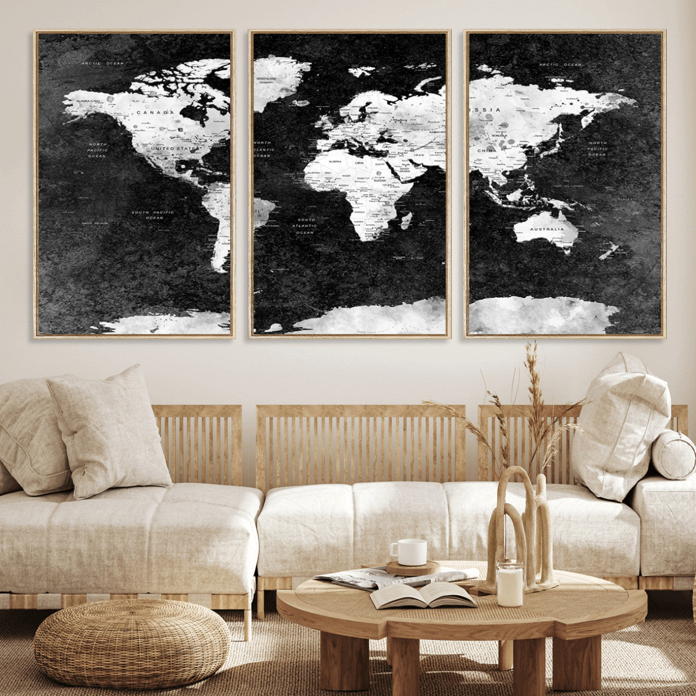 MGV-FC-60X30-3P - Push Pin World Map Canvas Print – Framed Wall Art for Couples to Track Their Travels – Anniversary