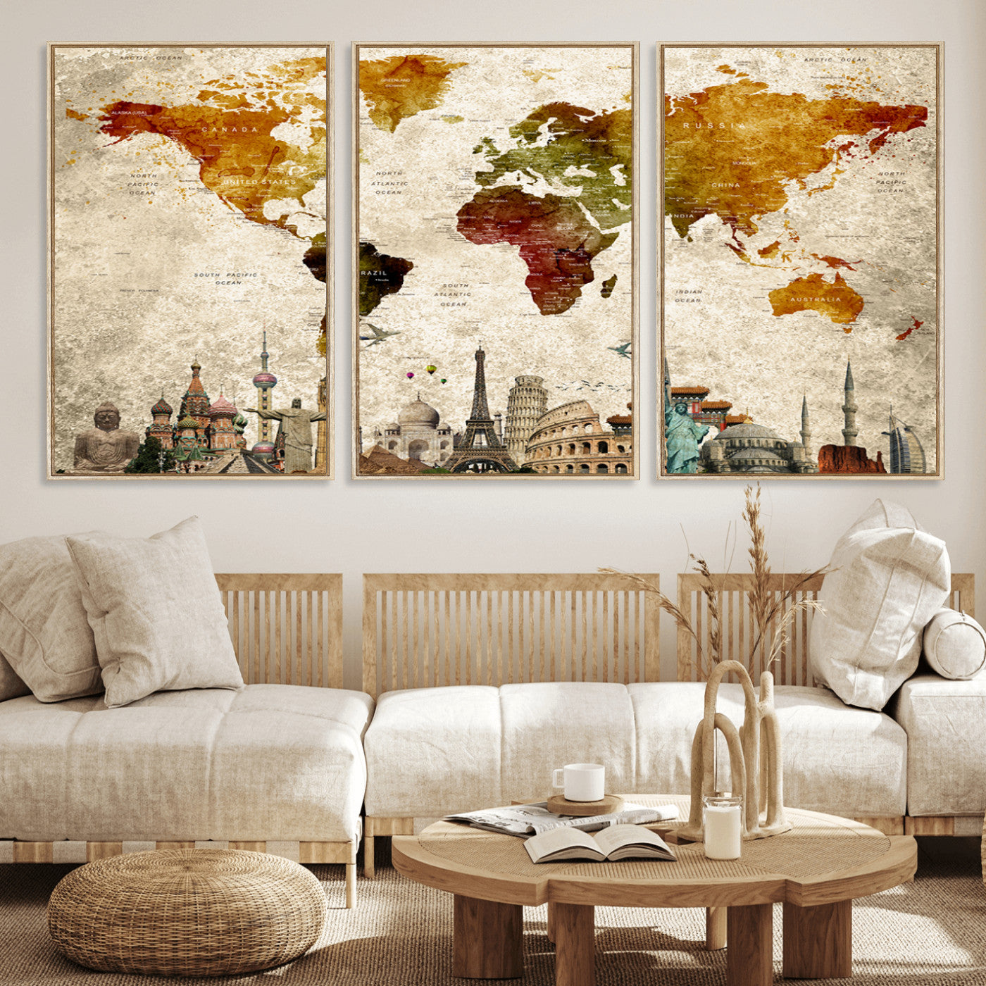 MGV-FC-60X30-3P - Push Pin World Map Canvas Print – Framed Wall Art for Couples to Track Their Travels – Anniversary