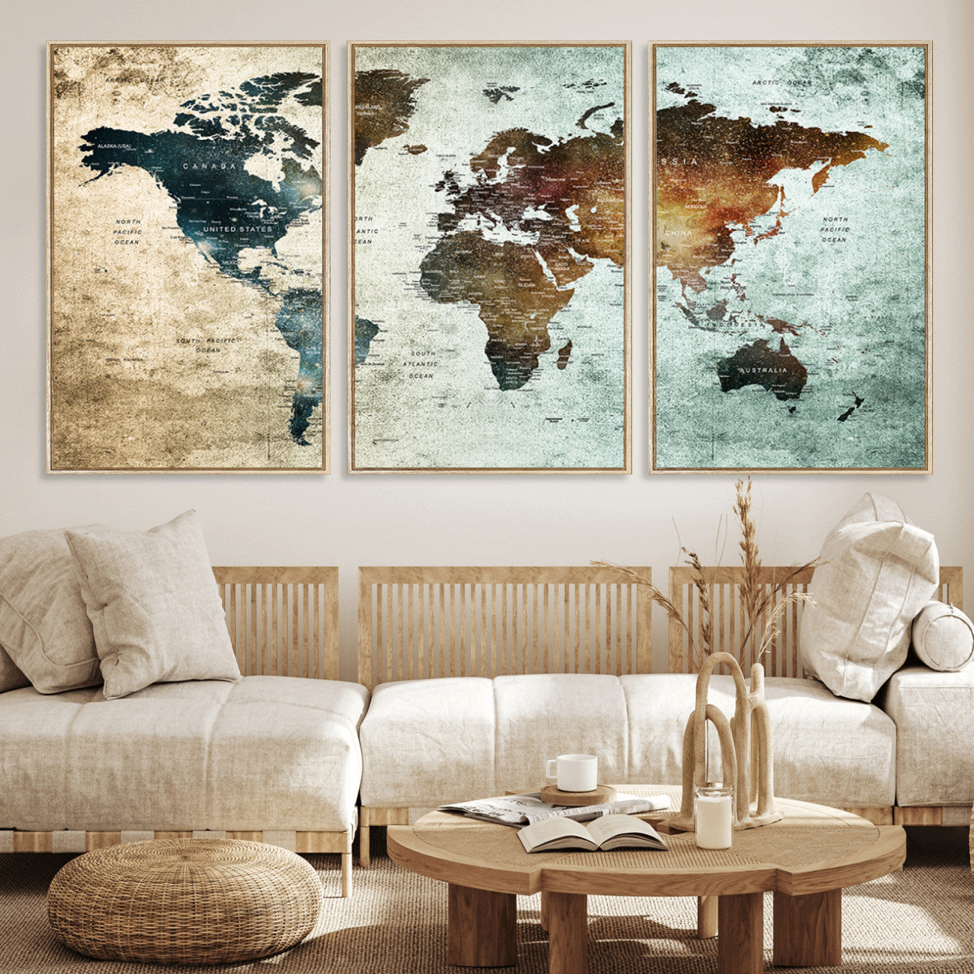 MGV-FC-60X30-3P - Push Pin World Map Canvas Print – Framed Wall Art for Couples to Track Their Travels – Anniversary