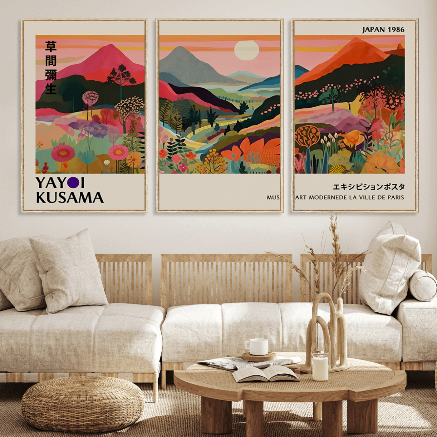 MGV-FC-60X30-3P - Yayoi Ba Bam 1986 Wall Art Print - Comes Away to Kiss Sabi Sabi Japanese Wall Art Print - Vibrant
