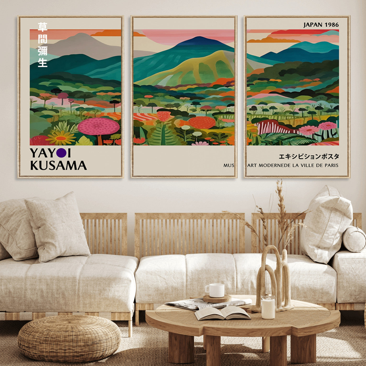 MGV-FC-60X30-3P - Yayoi Kusama Japan 1986 Canvas – Yayoi Kusama Wabi Sabi Japanese Wall Art Print - Vibrant Abstract