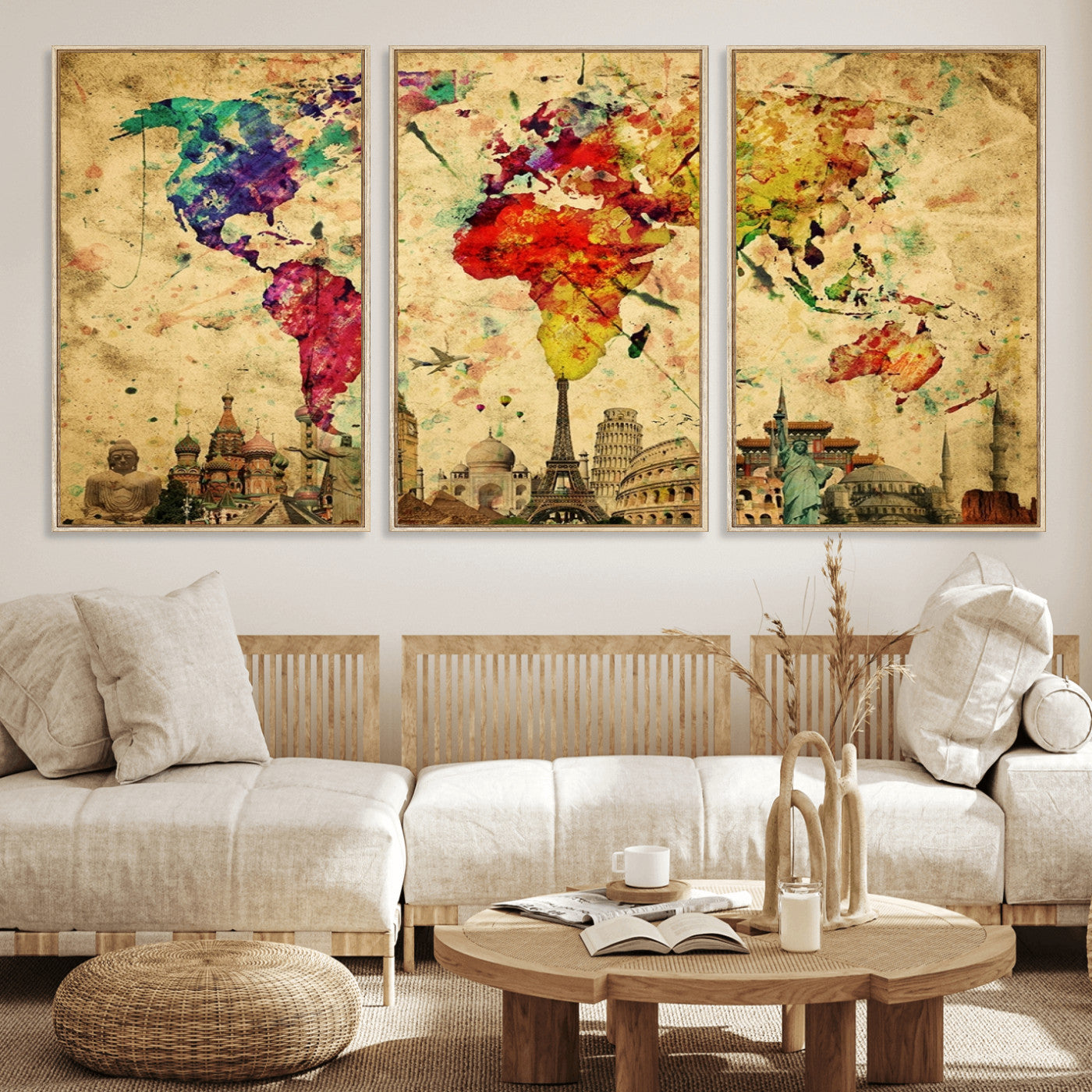 MGV-FC-60X30-3P - Colorful World Map Wall Art World Map Canvas Print