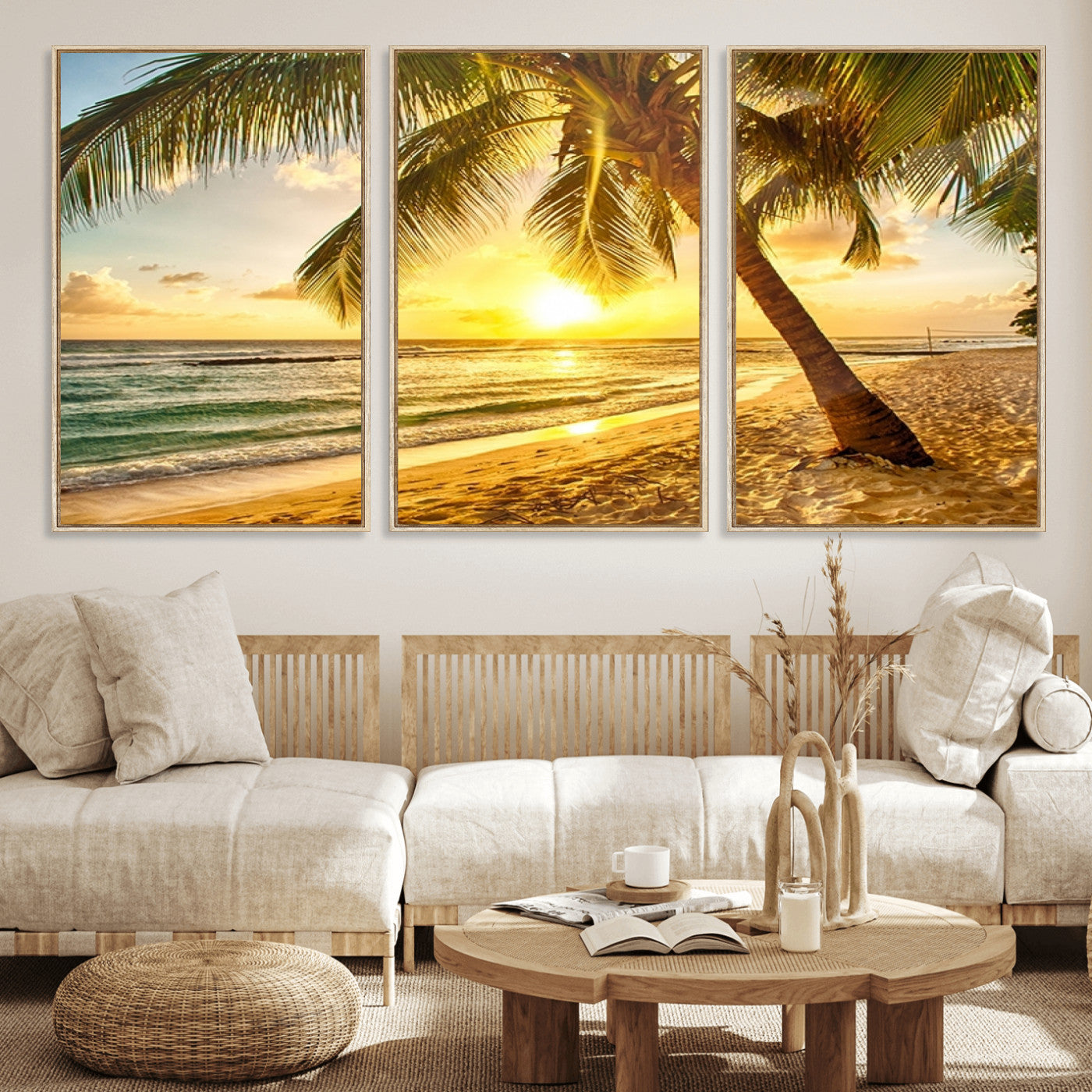 MGV-FC-60X30-3P - Beach Sunset Canvas Wall Art Print - Tropical Beach Canvas Wall Art Print – Vibrant Palm Trees and