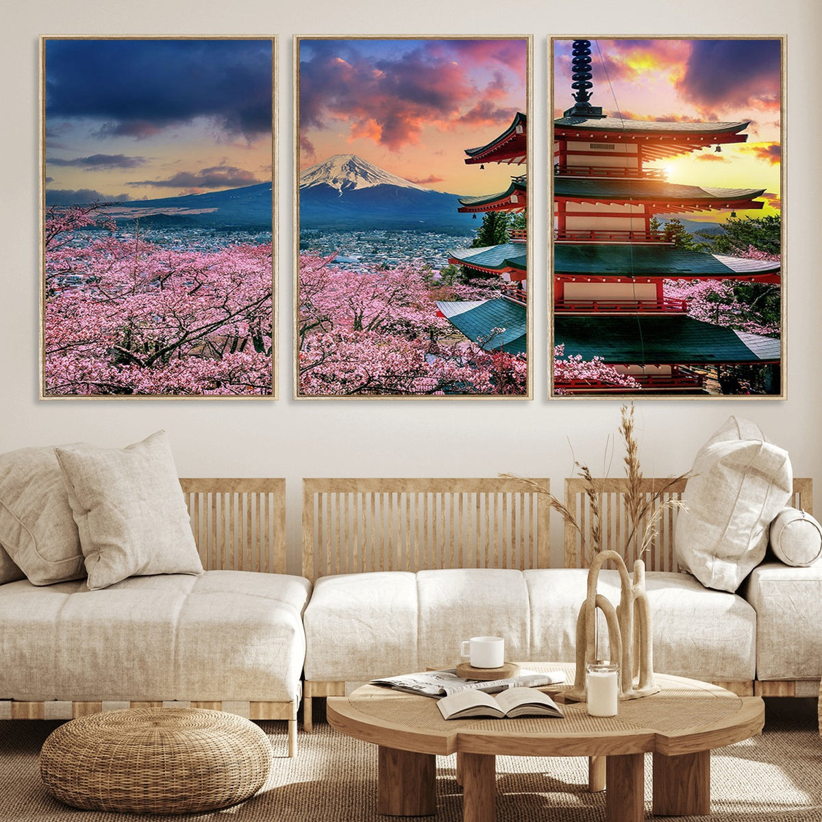 95987-MGV-CV-24X16 - Cherry Blossoms Canvas Print, Chureito Pagoda and Mount Fuji Wall Art