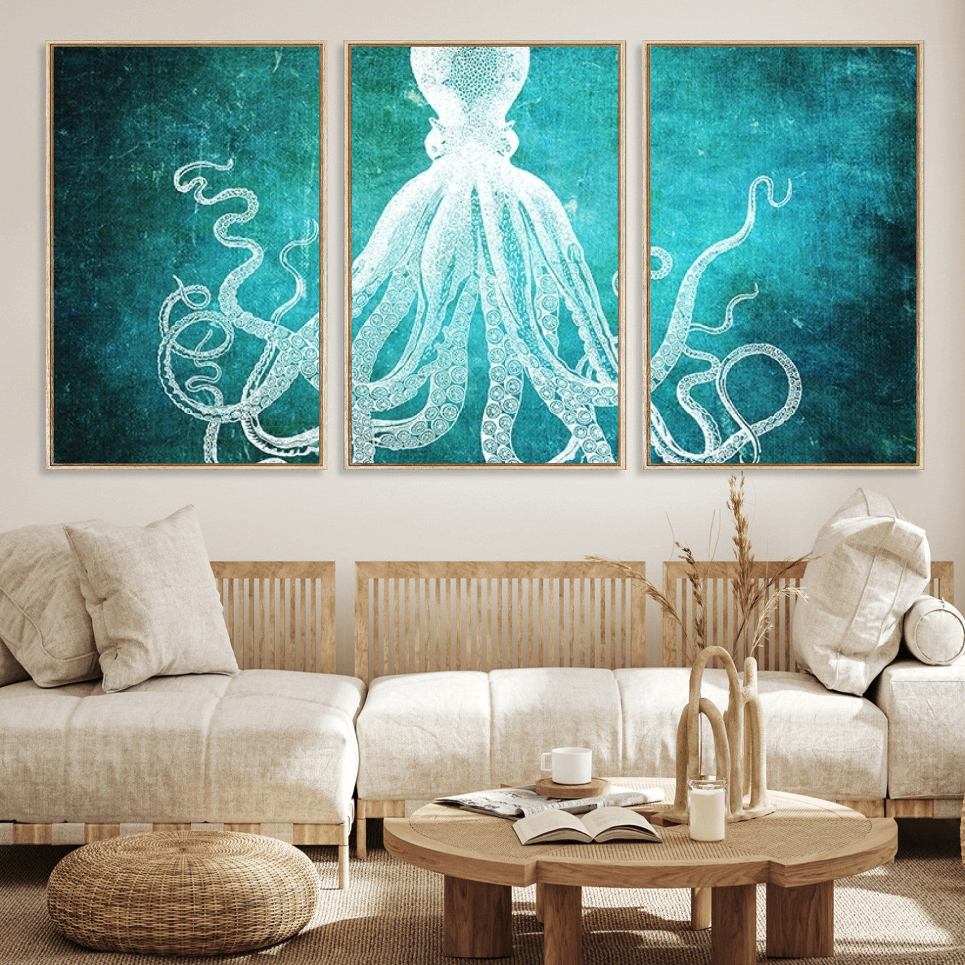 MGV-FC-60X30-3P - Green Octopus Abstract Wall Art Canvas Print