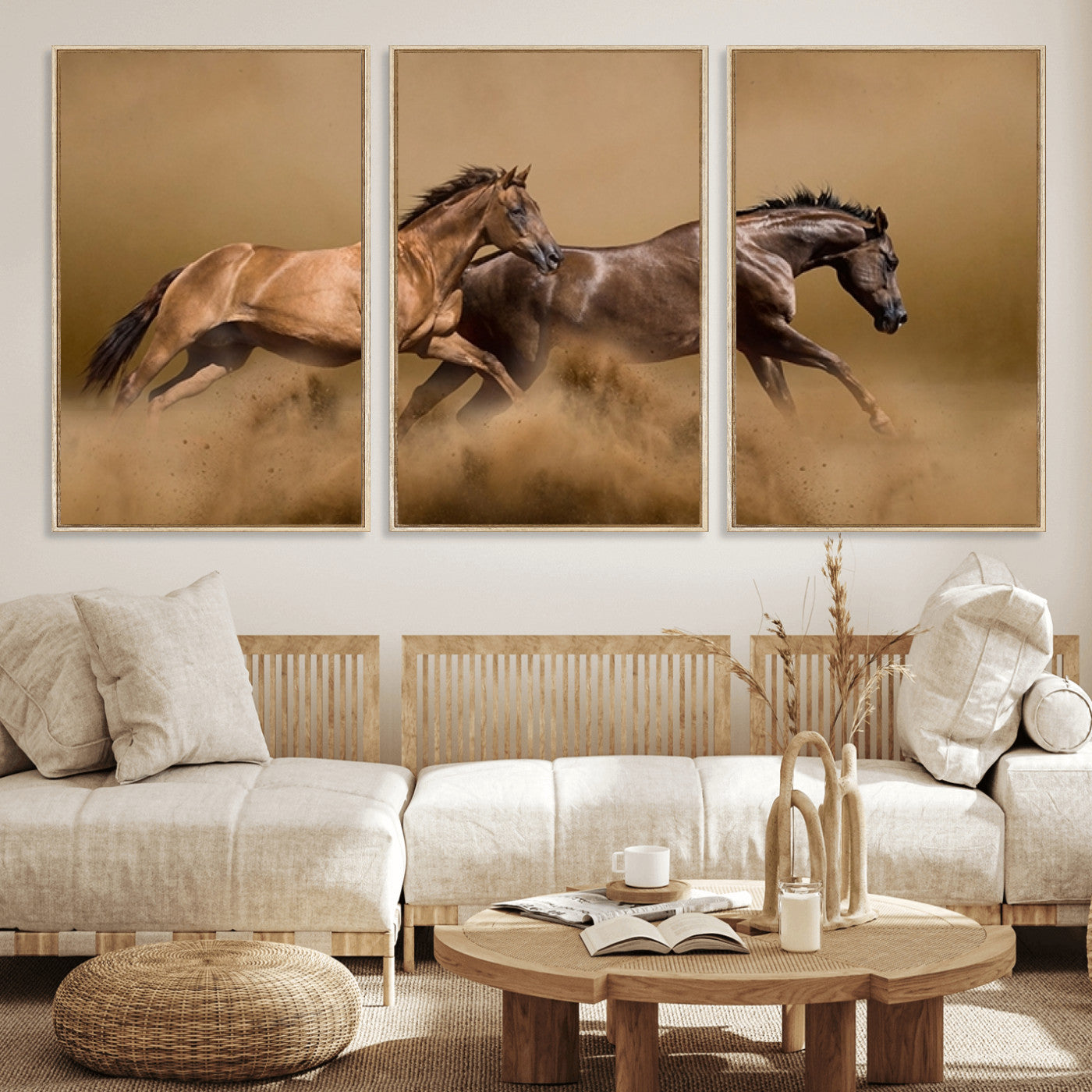MGV-FC-60X30-3P - Large Wall Art Animal Canvas Print - Two Running Brown Horses