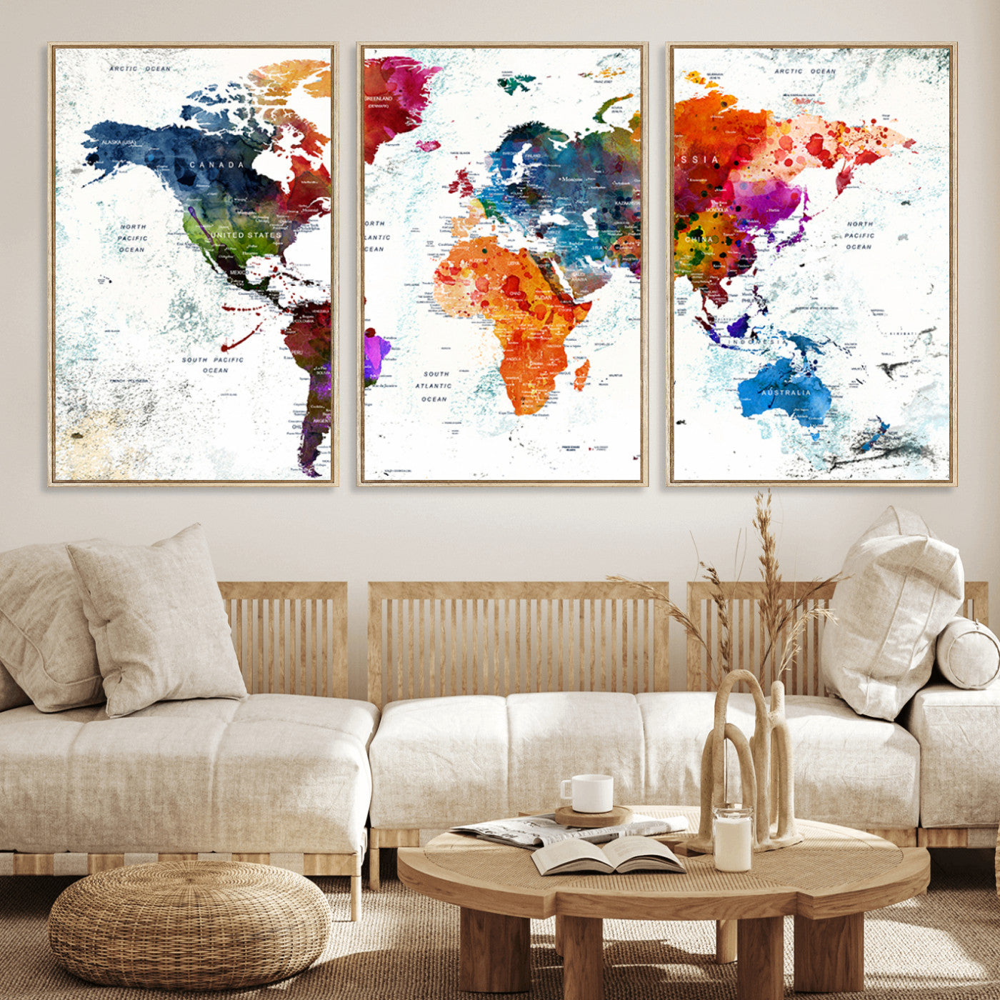 MGV-FC-60X30-3P - Push Pin World Map Canvas Print – Framed Wall Art for Couples to Track Their Travels – Anniversary