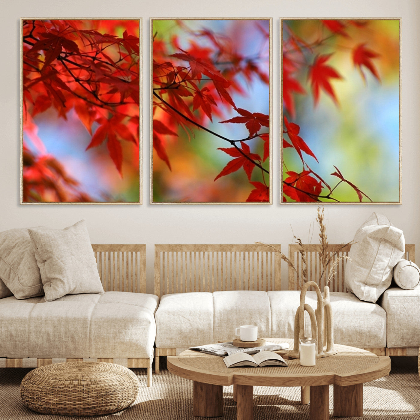MGV-FC-60X30-3P - Red Leaves Autumn Forest Wall Art Canvas, Red Leaves Autumn Forest Canvas Print