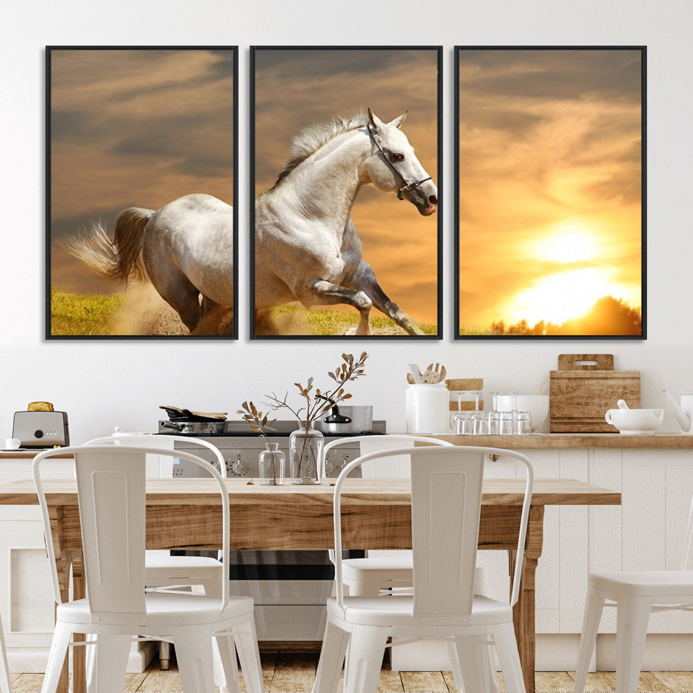 MGV-FC-60X30-3P - Large Wall Art Galloping White Horse at Sunset Canvas Print