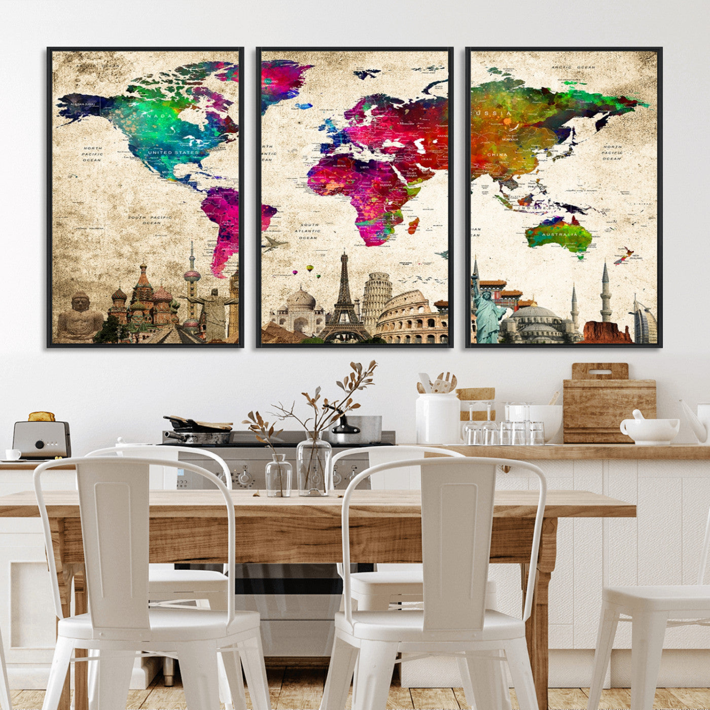 MGV-FC-60X30-3P - Push Pin World Map Canvas Print – Framed Wall Art for Couples to Track Their Travels – Anniversary