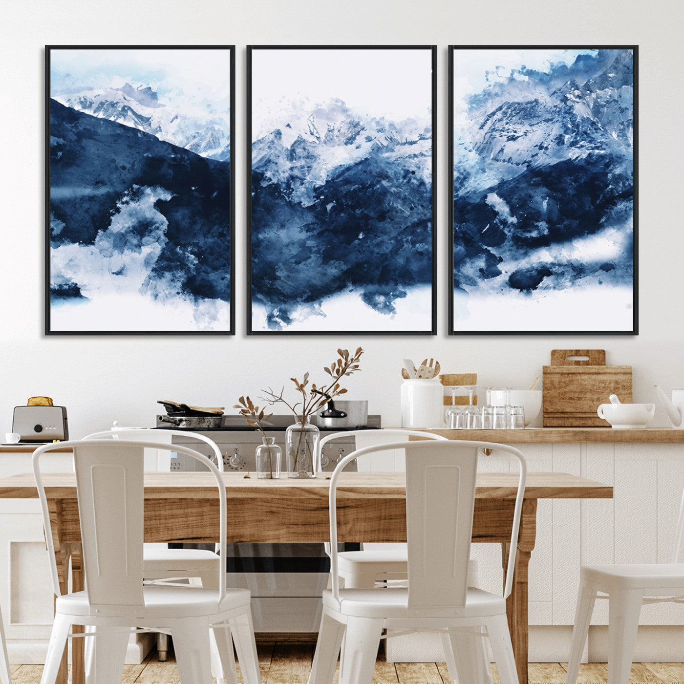 81700-MGV-CV-36X24-Abstract Blue Mountain Canvas Wall Art – Modern Triptych Landscape Print – Contemporary Nature Decor for Living Room or Office – Ready to