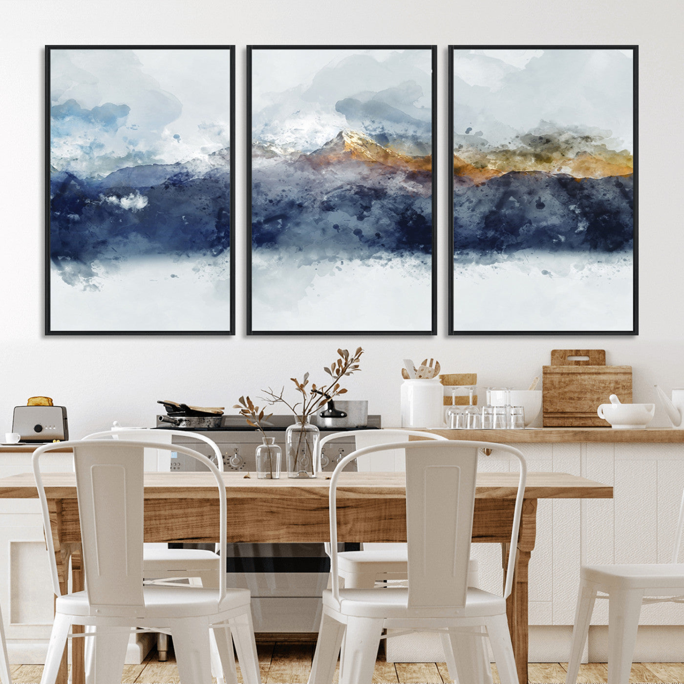 89149-MGV-CV-36X24-Abstract Mountain Range Art Canvas Print | 3 Panel Watercolor Landscape for Living Room, Office, or Bedroom | Large Ready-to-Hang Artwork