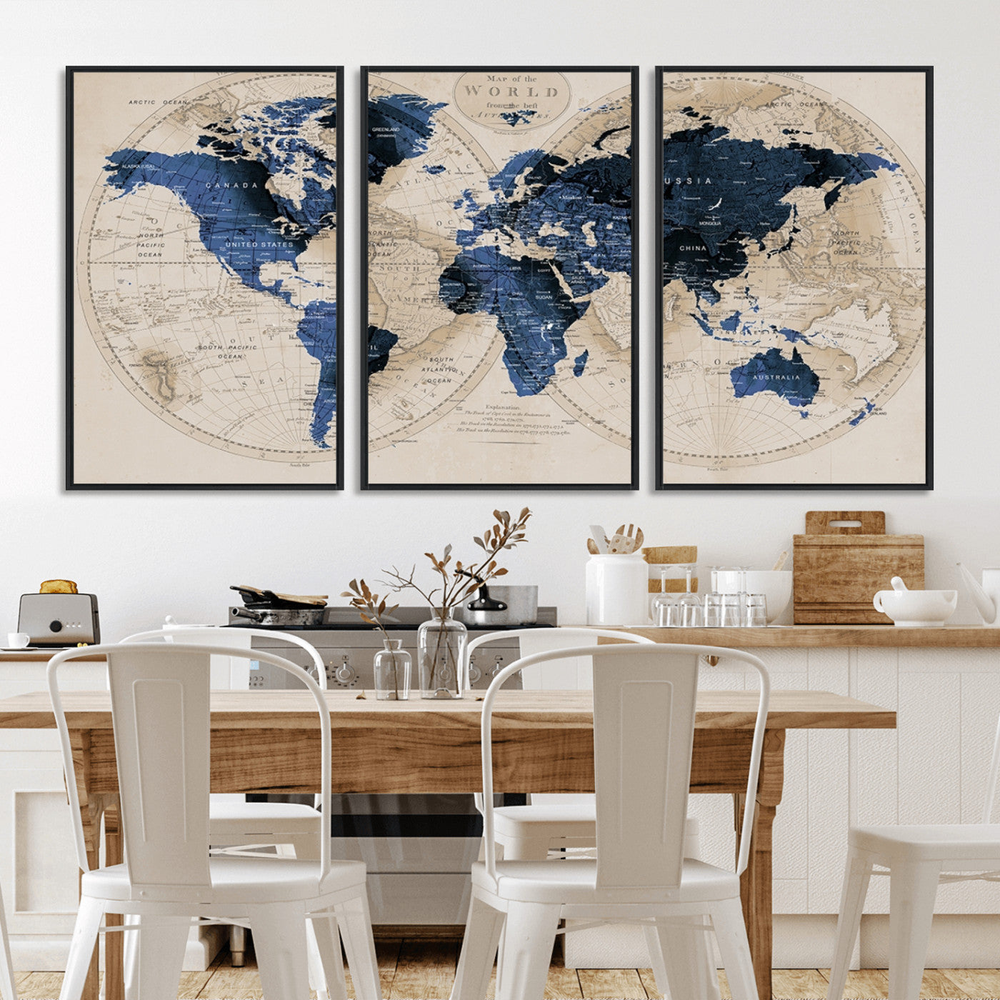 MGV-FC-60X30-3P - World Map Wall Art Canvas Print for Home and Office Decor