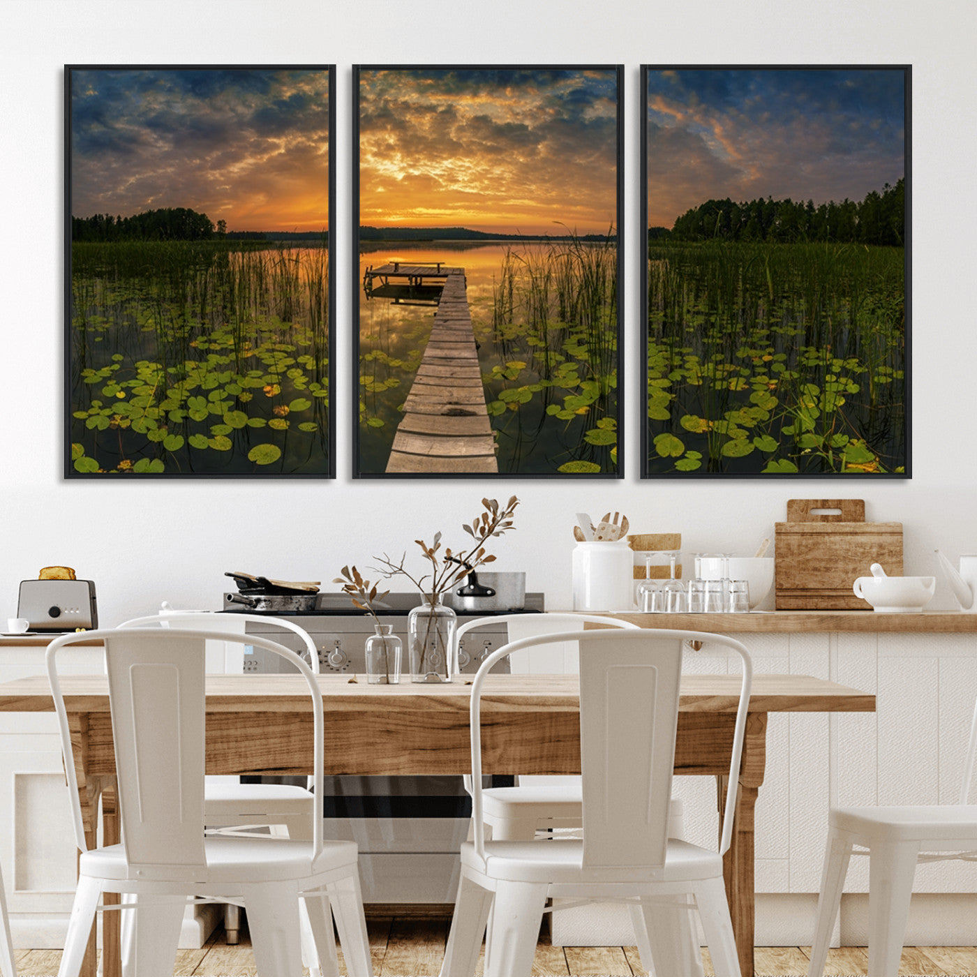 -Lake and Flower Wall Art Canvas Print