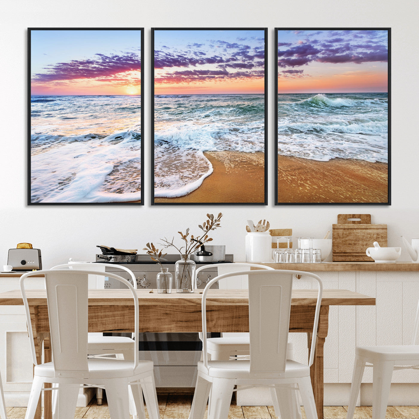 MGV-FC-60X30-3P - Coastal Sunset Art Beach Canvas Wall Art Print | Ocean Waves Wall Art | Large 3-Panel Seascape for