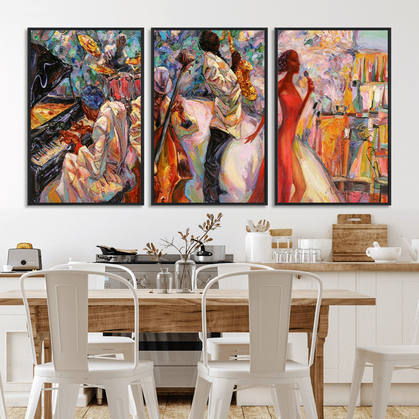 MGV-FC-60X30-3P - Abstract Afro American Jazz Canvas Wall Art | Music-Inspired Painting for Dining Room, Living Room,