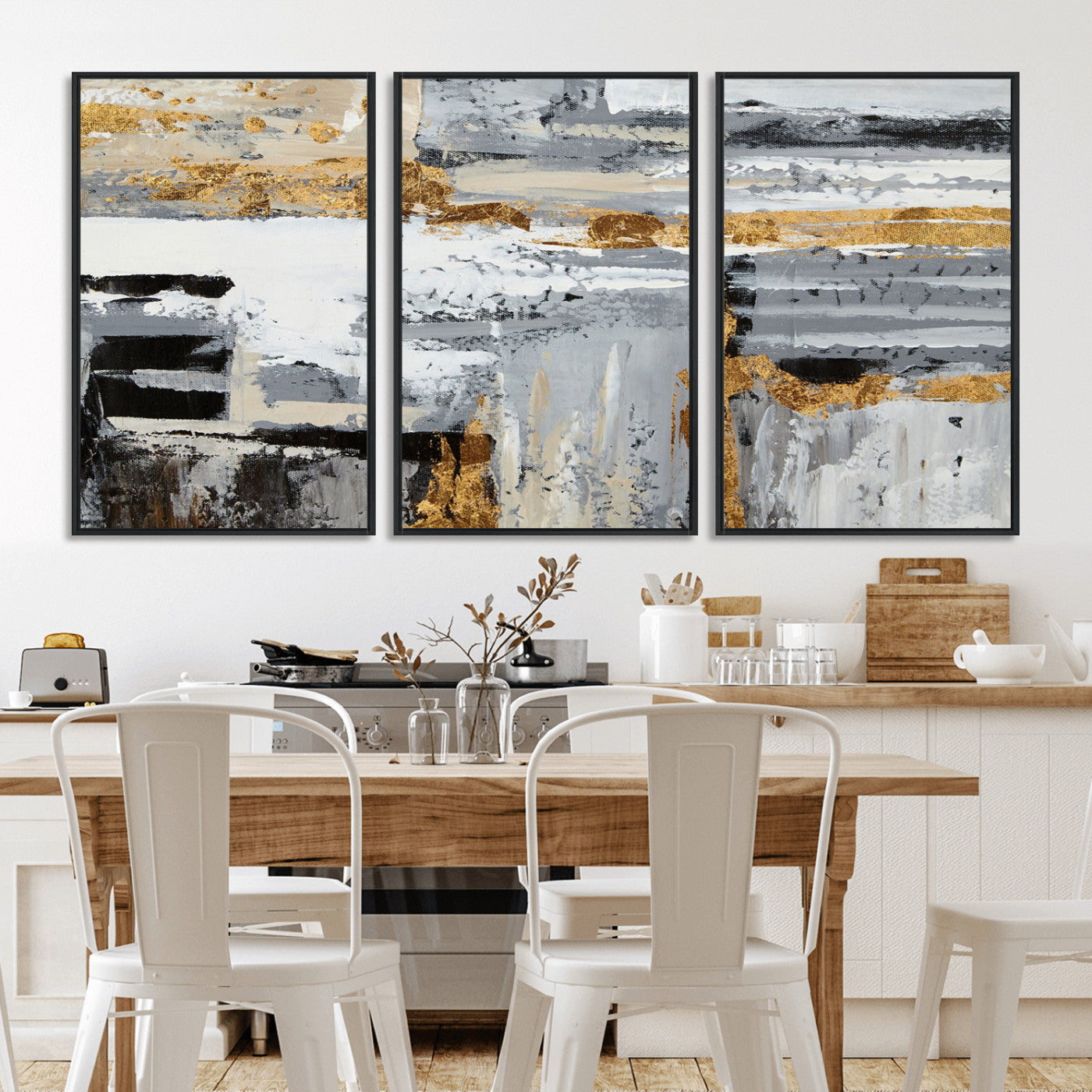 43177-MGV-CV-36X24-Abstract Painting Canvas Wall Art Print Paint Drip Art Brush Strokes Gray Artwork