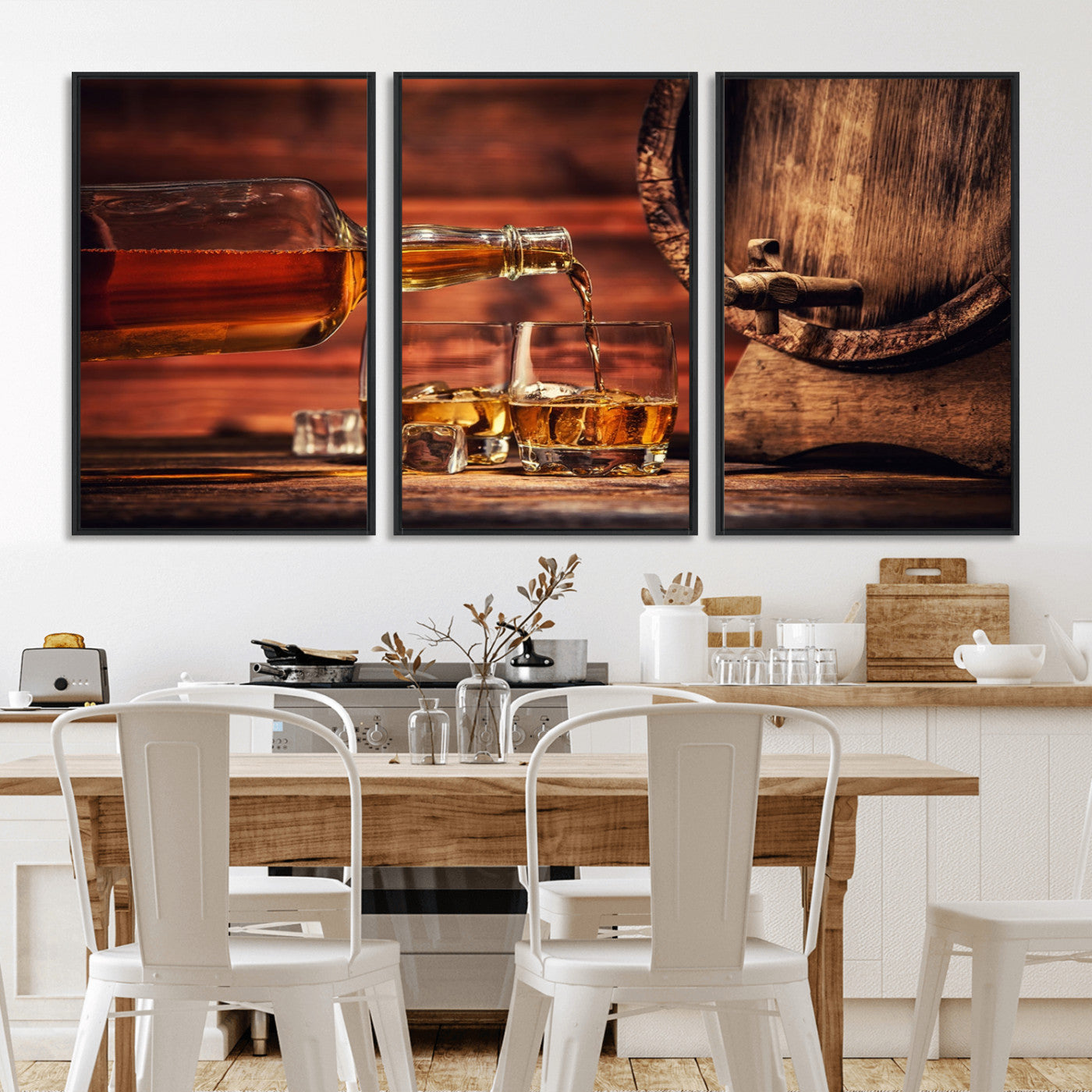 MGV-FC-60X30-3P - Whiskey and Cigar Canvas Wall Art | 3 Panel Bar Room Decor for Home Lounge, Office, or Man Cave |