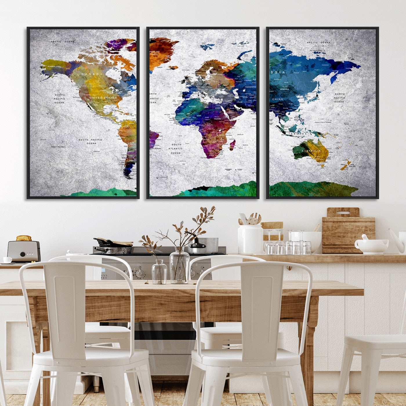 MGV-FC-60X30-3P - Push Pin World Map Canvas Print – Framed Wall Art for Couples to Track Their Travels – Anniversary