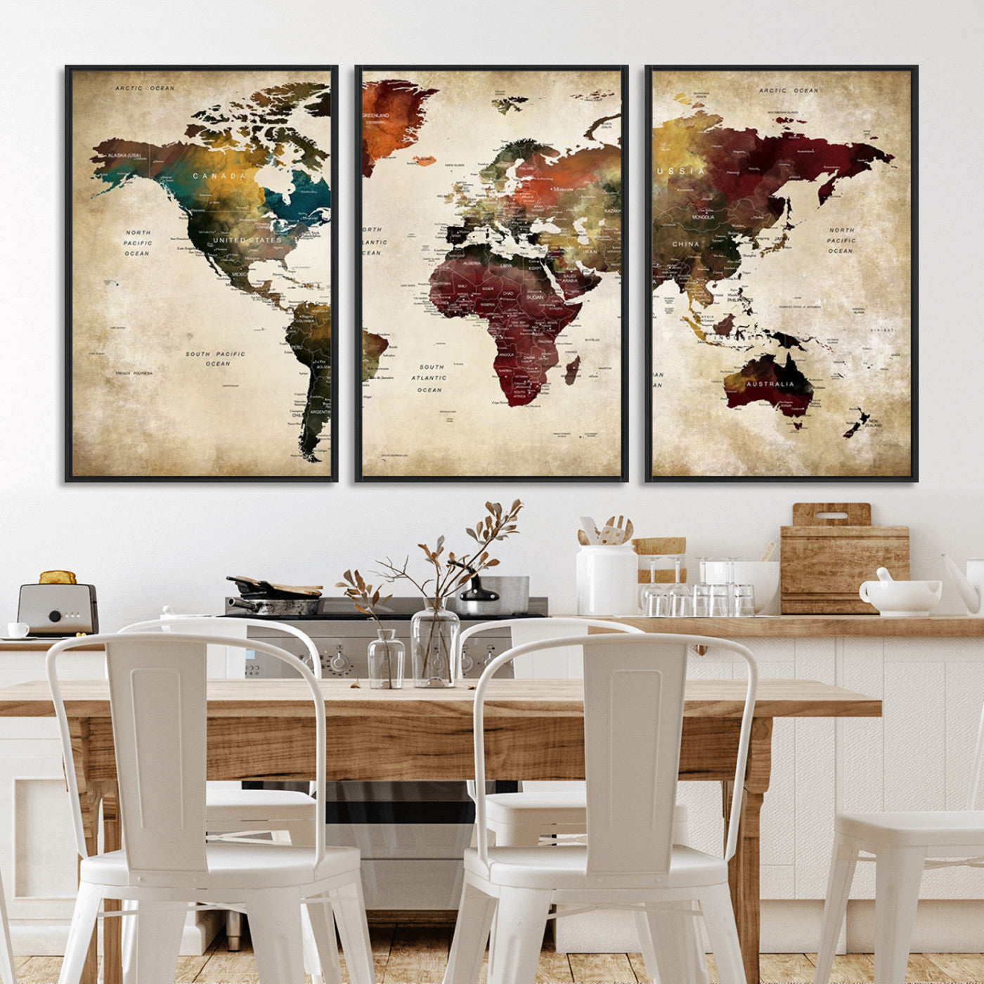 MGV-FC-60X30-3P - Large World Map Wall Art Canvas Print, Framed Push Pin Map Art Picture Print, Abstract Traveller Map Perfect Modern Decor Artwork