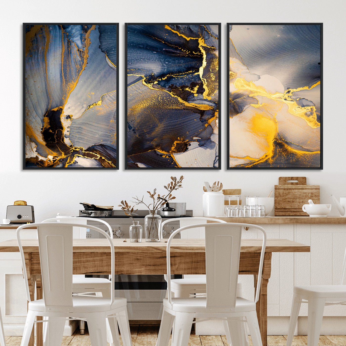 42100-MGV-CV-36X24-Large Abstract Wall Art Print - Gold and Blue Abstract Canvas Wall Art | Fluid Ink Modern Luxury Wall Decor for Living Room Decor