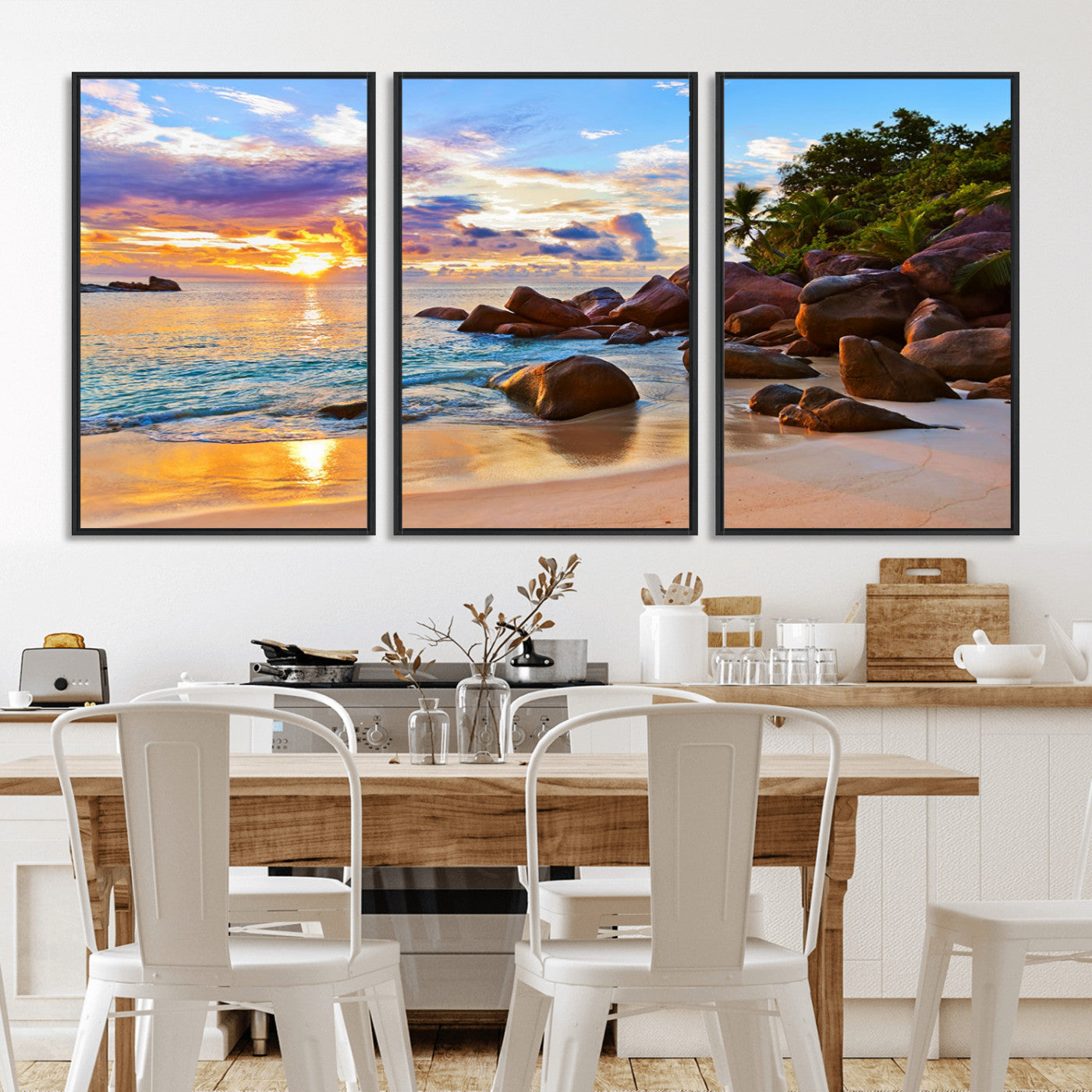 43209-MGV-FC-60X30-3P_Black-Tropical Island Beach Sunset Canvas Print
