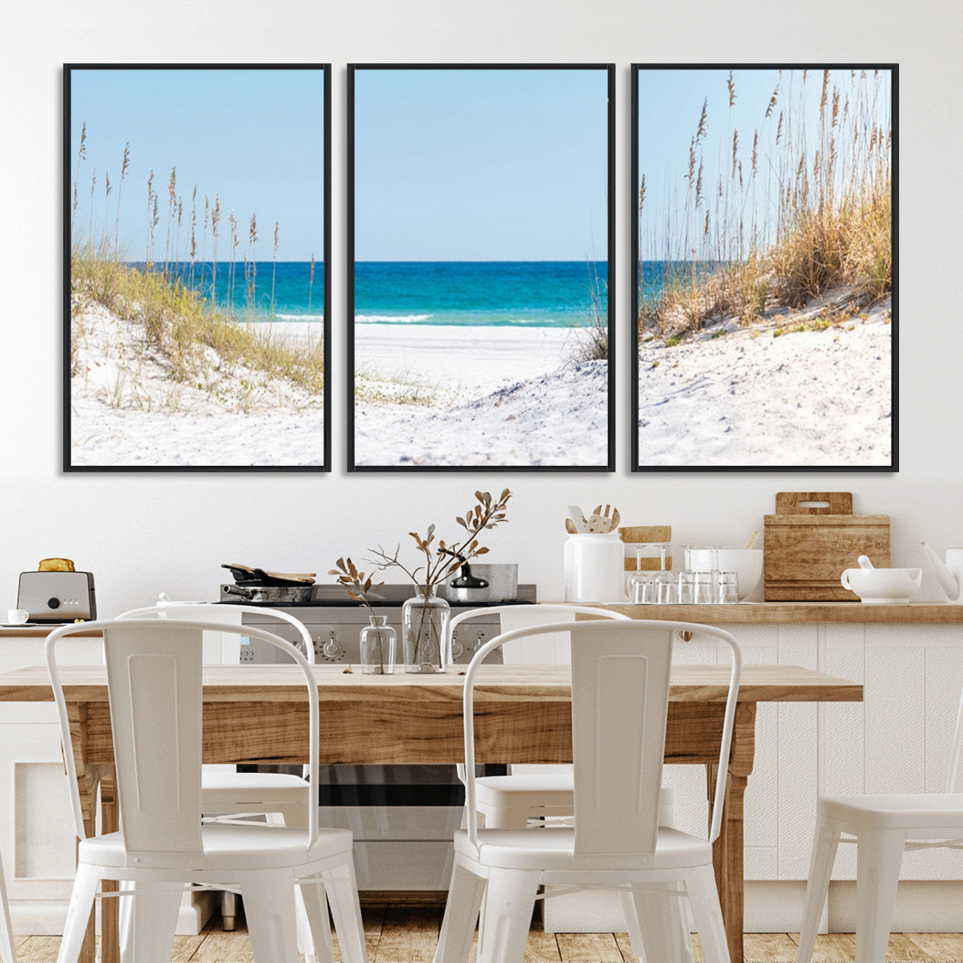 MGV-FC-60X30-3P - Serene Coastal Dune Path with Ocean View, 3-Panel Beach Canvas Wall Art, Tranquil Seascape Giclee Print, Gallery Wrap, Perfect for Coastal Home Decor