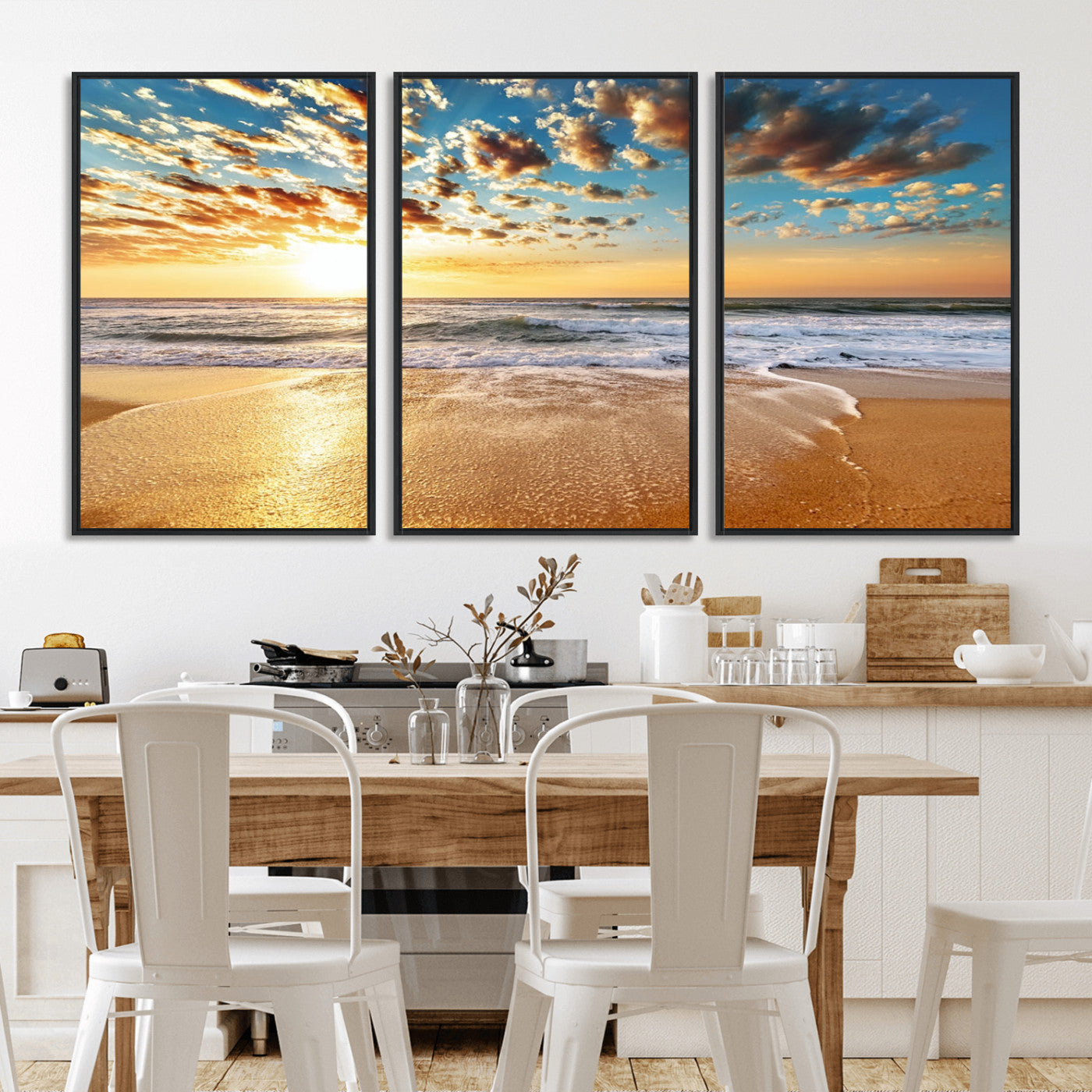 MGV-FC-60X30-3P - Golden Sunset Beach Print Canvas Wall Art, Giclee Canvas Print with Canon Print Quality, Triptych