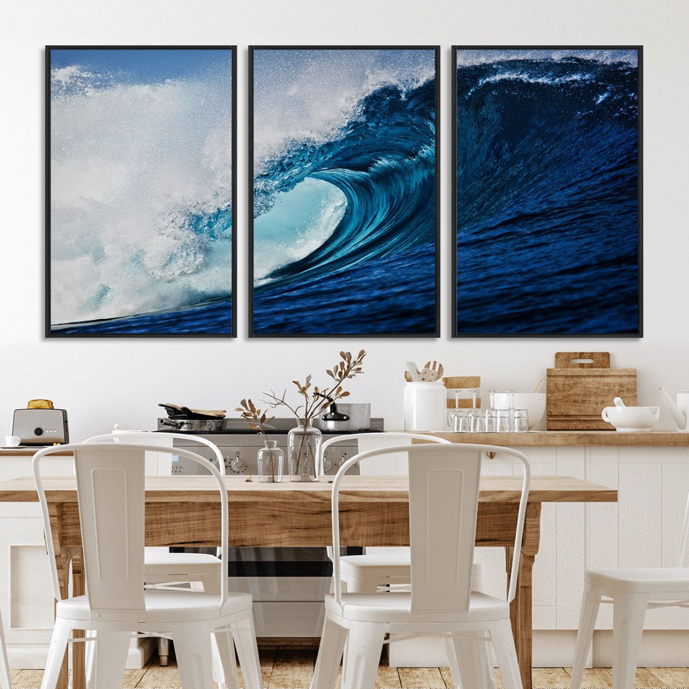 MGV-FC-60X30-3P - Ocean Wave at Sunset Canvas Art, Large Wall Print of Vibrant Water Waves, Coastal Art for Living Room and Dining Room Decor