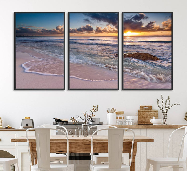 Sea Ocean Sunset Beach Wall Art Canvas Print.