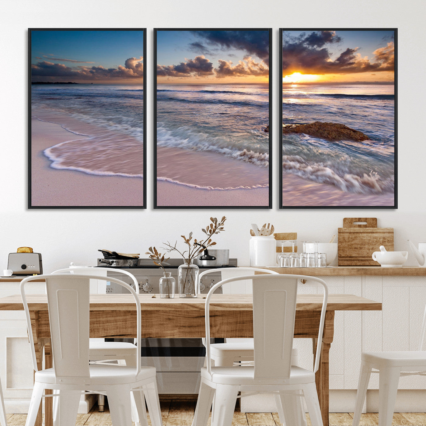 MGV-FC-60X30-3P - Sea Ocean Sunset Beach Wall Art Canvas Print