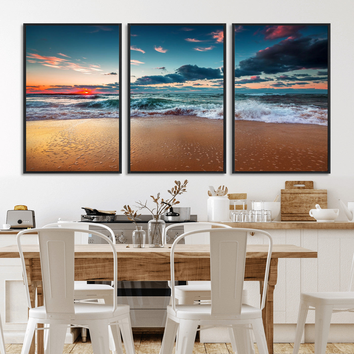 MGV-FC-60X30-3P - Sunset on Beach Wall Art Ocean Beach Canvas Print