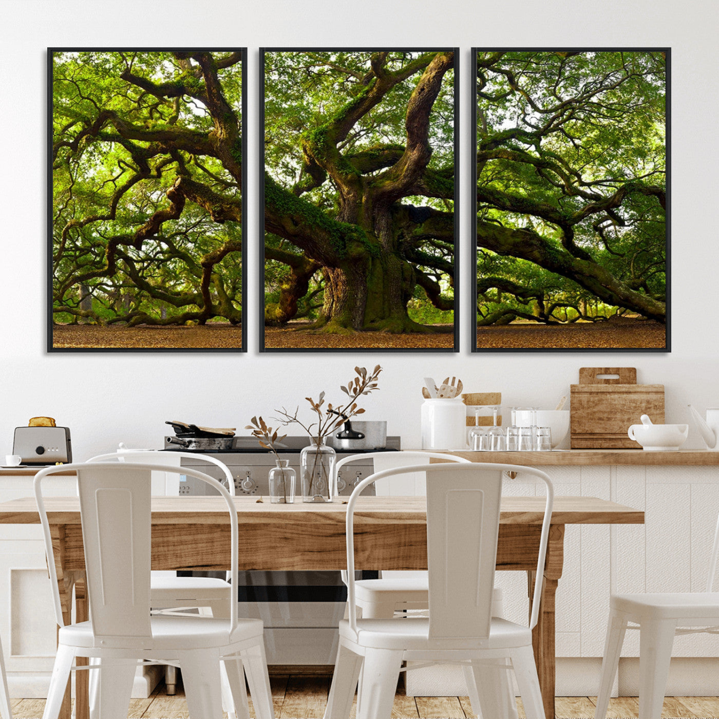 MGV-FC-60X30-3P - Angel Oak Tree Wall Art Canvas Print | Forest Tree Nature Photography Print on Canvas | Large Triptych Art for Living Room or Office Decor