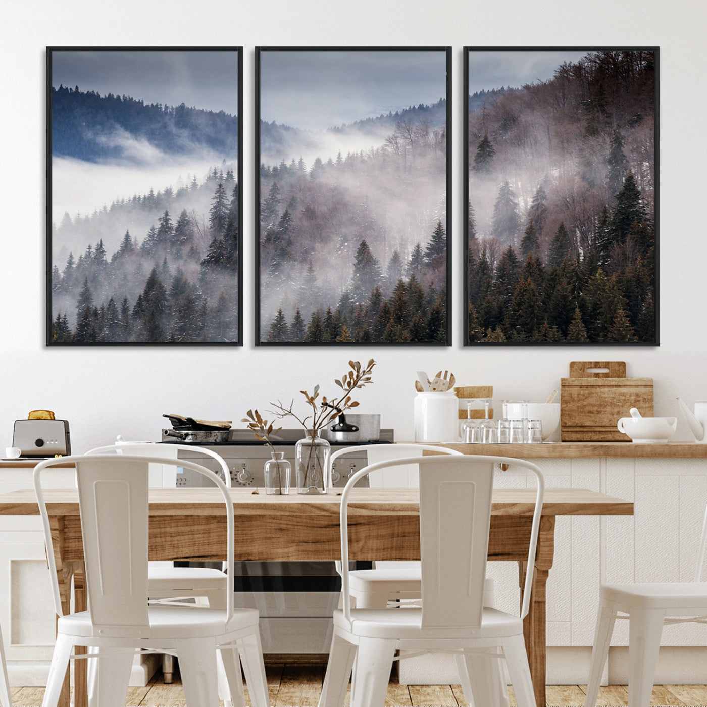 MGV-FC-60X30-3P - Beautiful Rising Fog in Winter Mountain Landscape - Framed Rising Fog in Winter Mountain Canvas