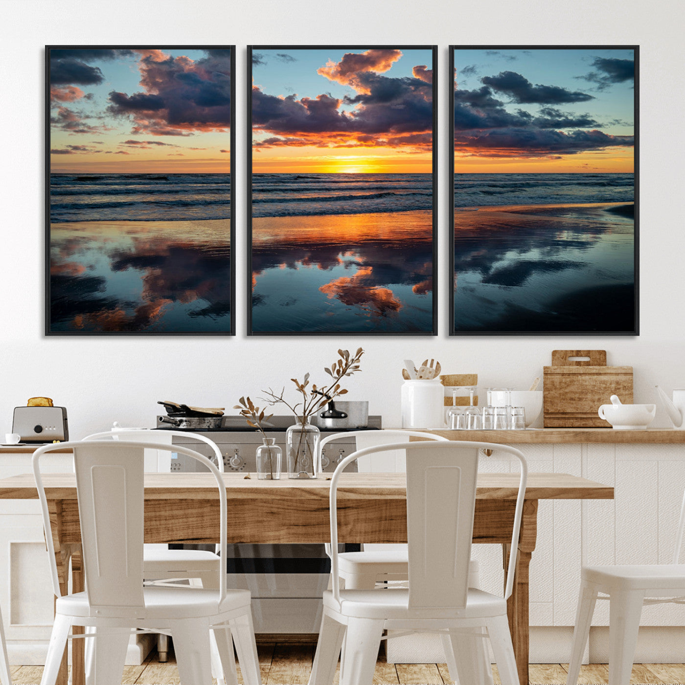 MGV-FC-60X30-3P - Beach Sunset Print - Stunning Ocean Canvas Artwork with Sunset Reflection Design for Elegant Home or