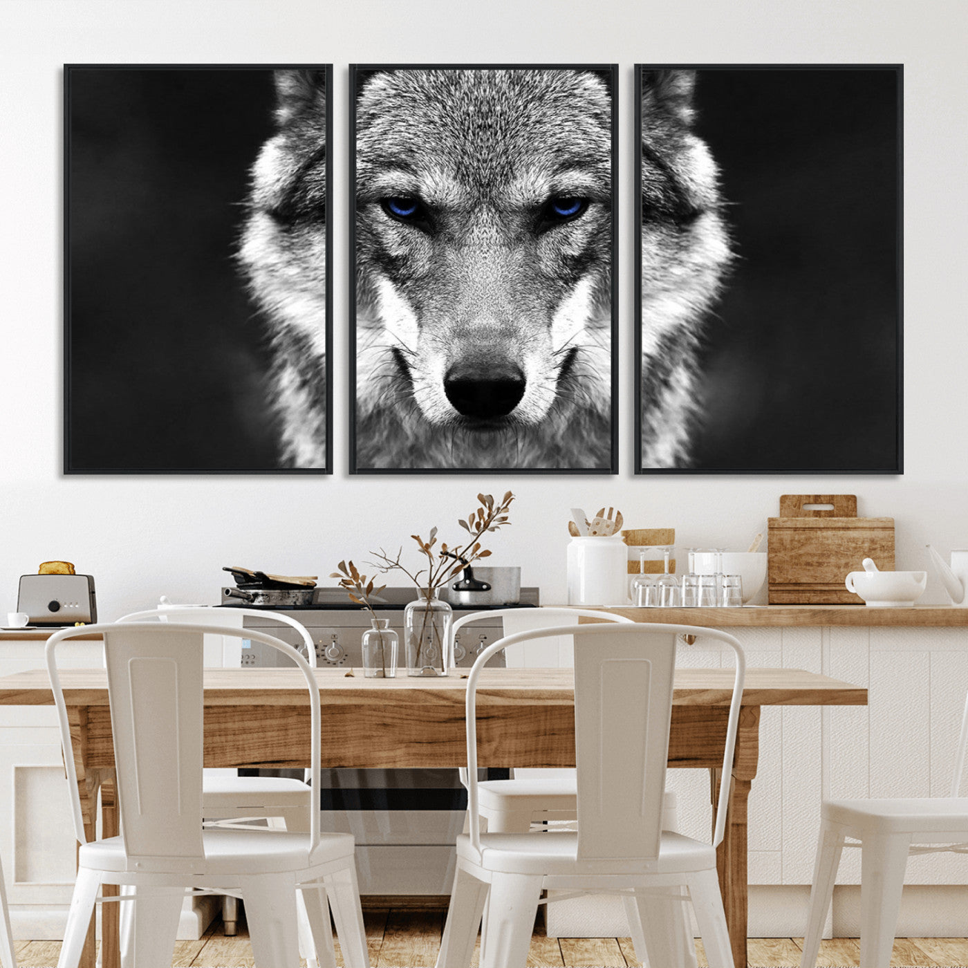 MGV-FC-60X30-3P - Black and White Wild Wolf Wall Art Canvas Print