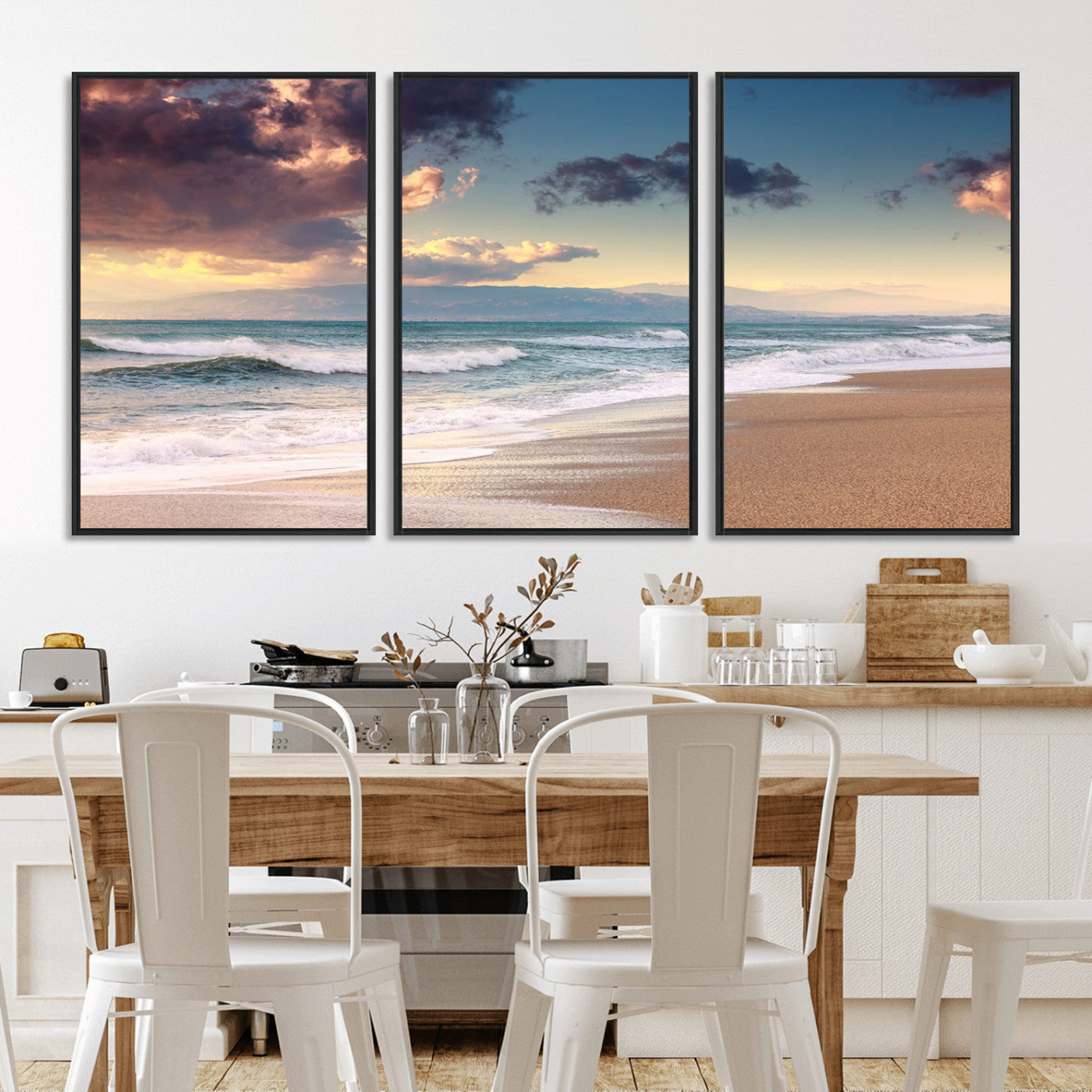 MGV-FC-60X30-3P - Cloudy Weather Beach Sunset Canvas Print | Sunrise Wall Art Canvas Print