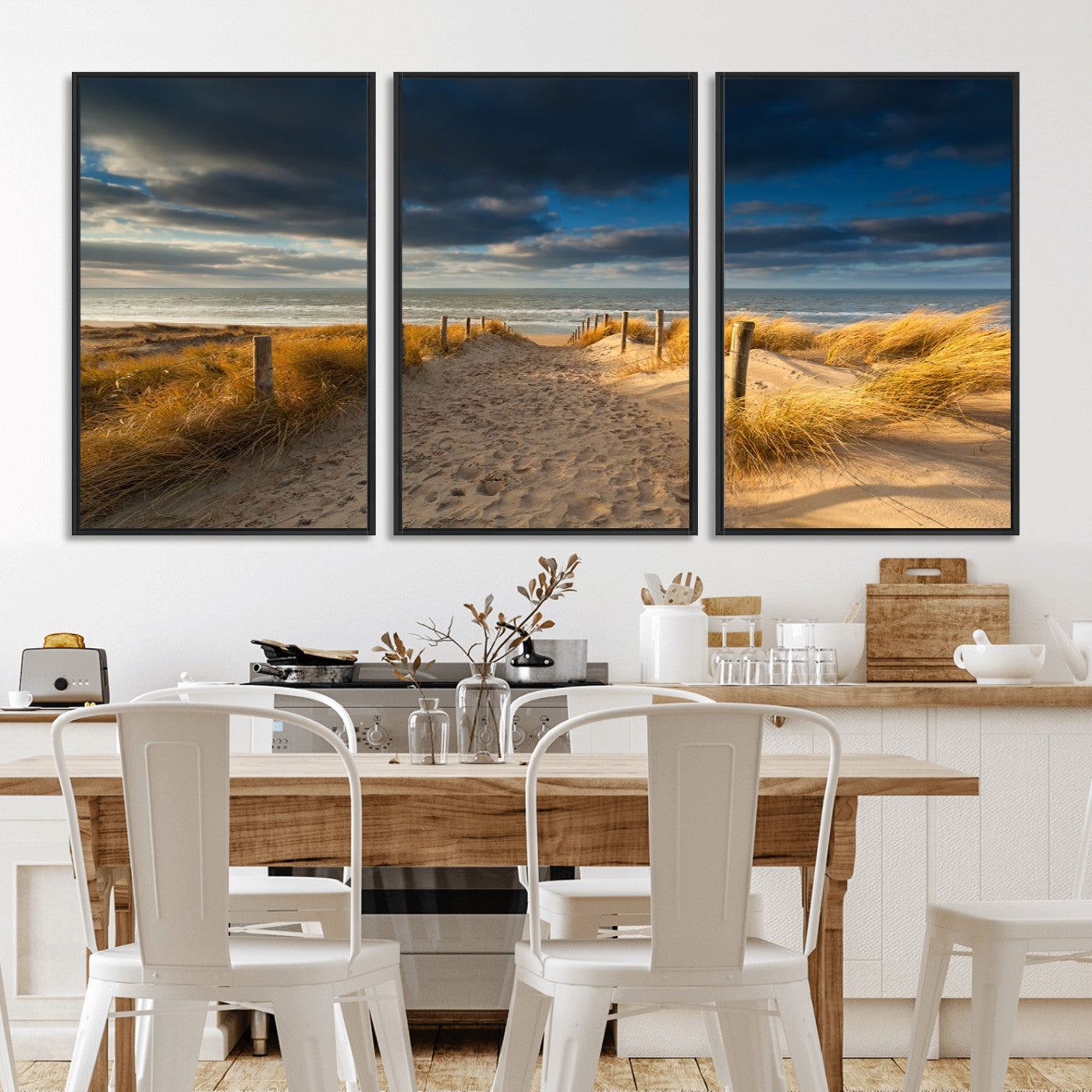 MGV-FC-60X30-3P - Ocean Beach Dark Clouds Wall Art Canvas Print